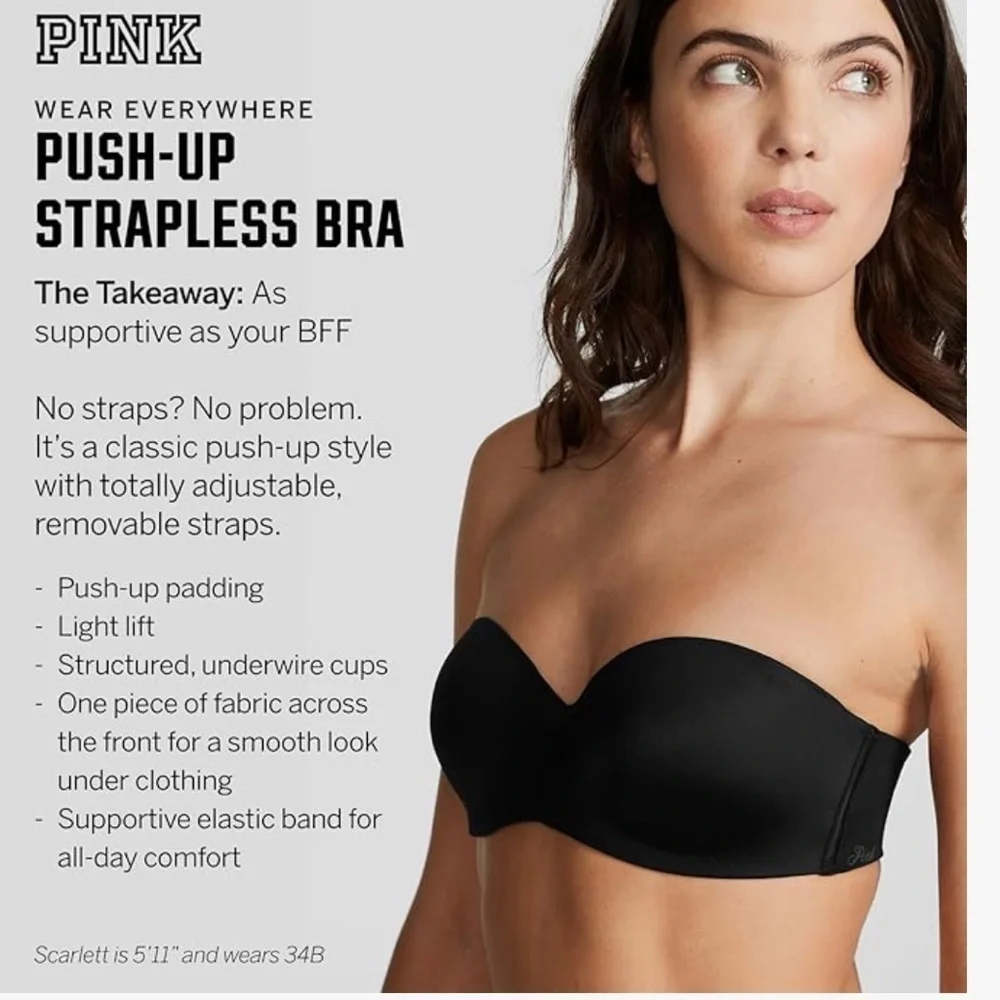 PINK VICTORIA SECERT Strapless Cream Bra push up classic cross pack 34C